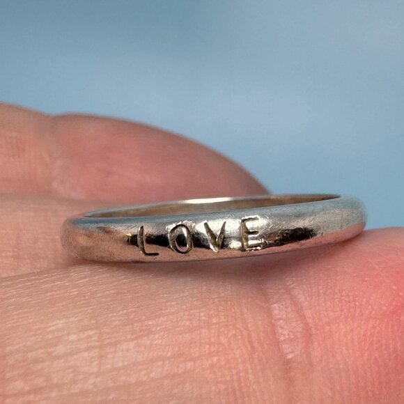 VTG Solid Sterling Silver 925 Half Round "Love" Wedding Band Ring Size 6.75 - Picture 1 of 9